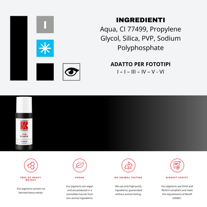 Pigmento Swiss Color 109 Black – nero minerale per scurire miscele PMU senza viraggi blu.