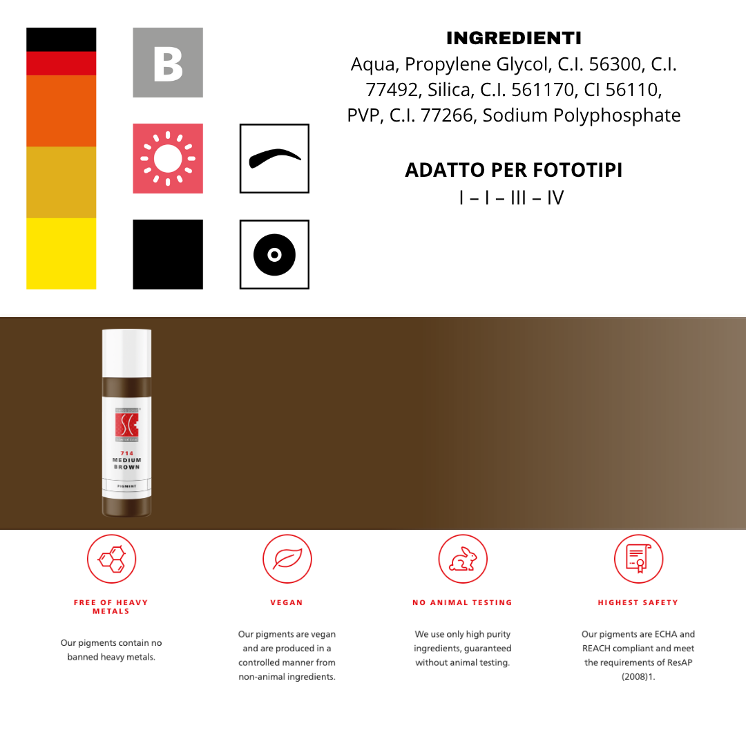 Pigmento Swiss Color 714 Medium Brown – marrone medio universale per sopracciglia PMU.