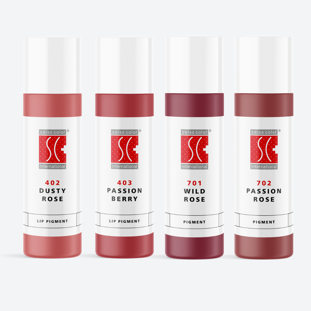  Kit PMU labbra Swiss Color Lip Passion – 4 pigmenti professionali per trucco permanente (Dusty Rose, Passion Berry, Wild Rose, Passion Rose).