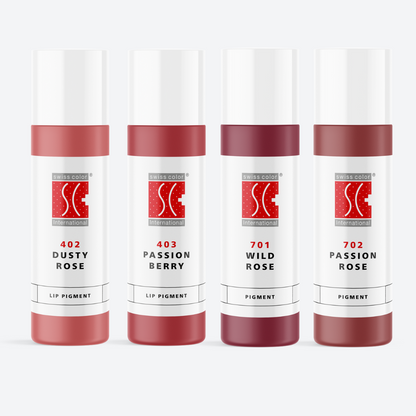  Kit PMU labbra Swiss Color Lip Passion – 4 pigmenti professionali per trucco permanente (Dusty Rose, Passion Berry, Wild Rose, Passion Rose).