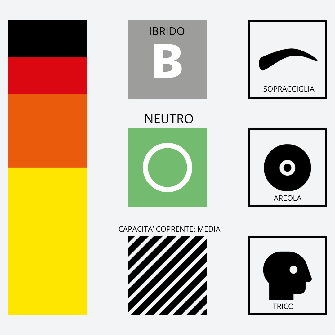 Infografica pigmento 205 Dark Brown Swiss Color – dati tecnici Serie 2 PMU, pigmento ibrido scuro per sopracciglia e areola.