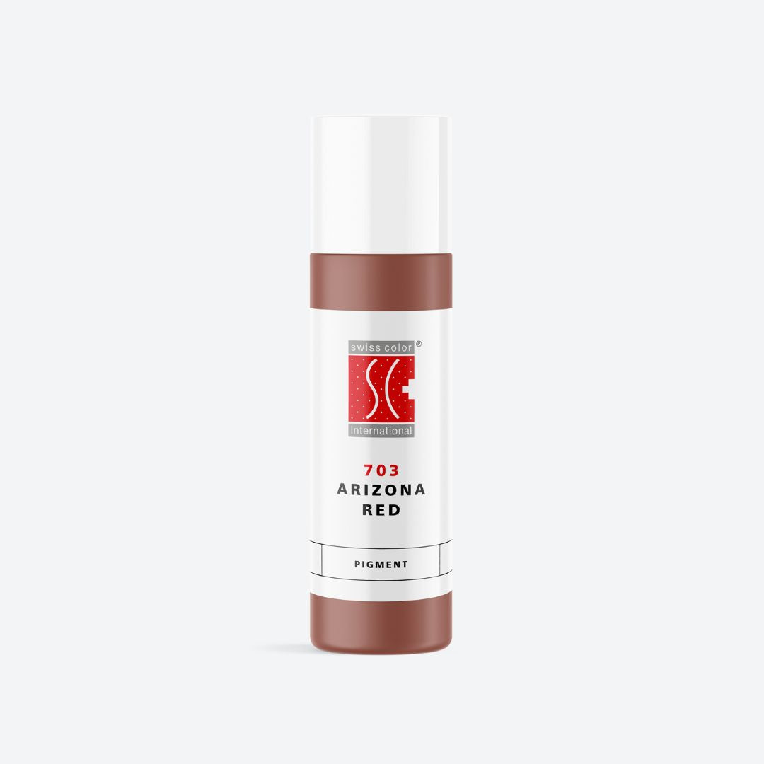 Flacone pigmento 703 Arizona Red – Rosso rosato minerale per labbra e areola PMU Serie 7 Swiss Color, formula calda e naturale, effetto vellutato.
