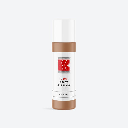 Flacone pigmento 706 Soft Sienna – Tonalità calda di pesca e marrone per labbra e areola PMU Serie 7 Swiss Color, formula minerale purificata e vellutata.